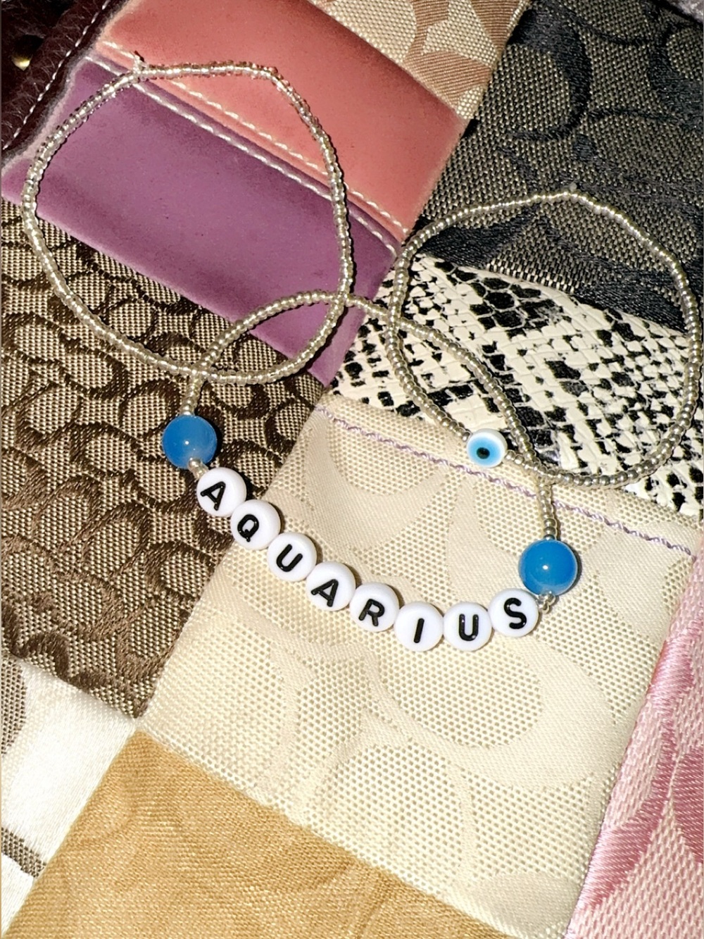 🌬️Aquarius♒️ zodiac set of 3 -plain silver bracelet- clarity evil eye bracelet-